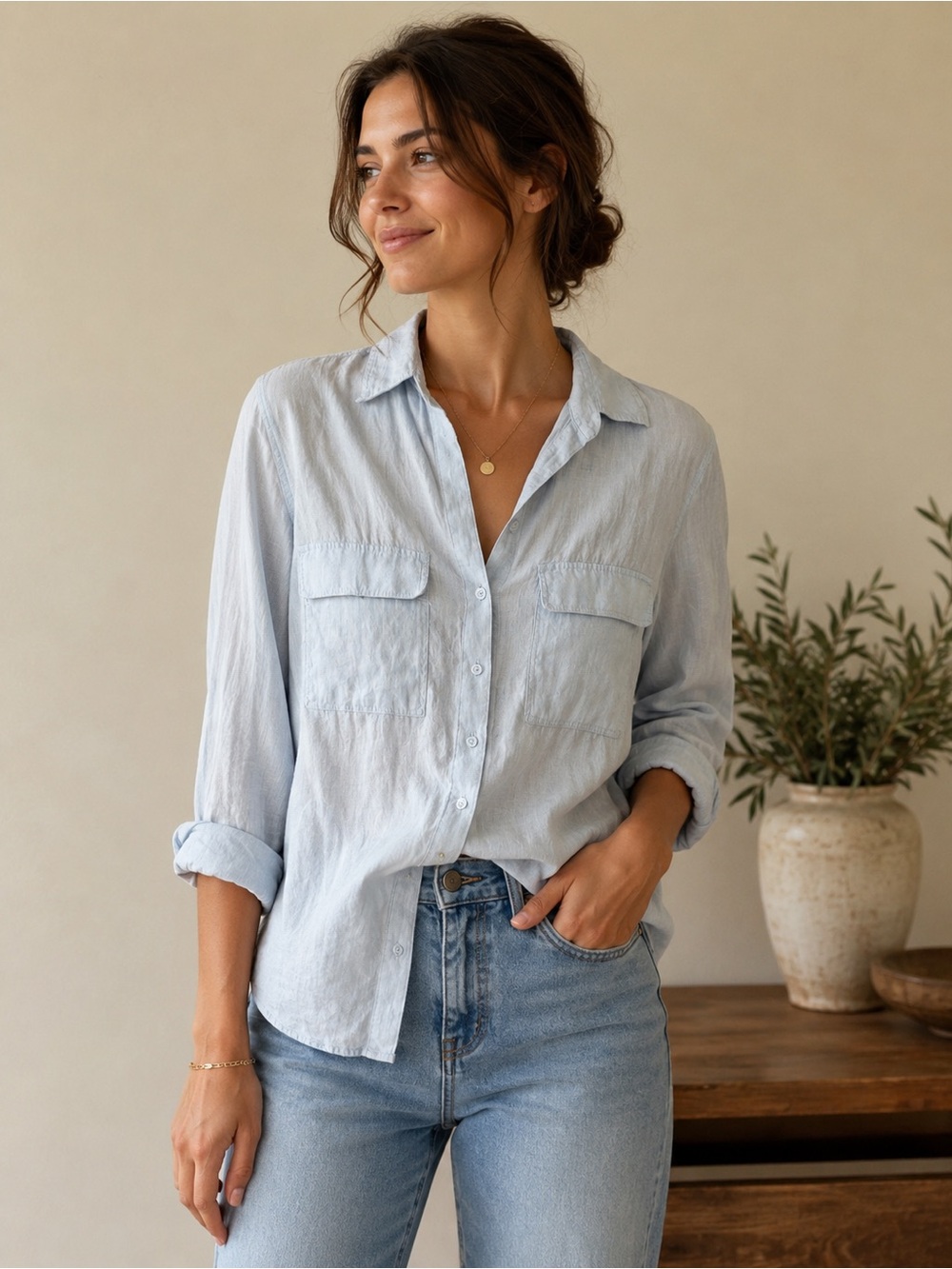 Aritzia Babaton Lilo 100% Linen Camp Collar Shirt Light Blue 2XS (XXS)